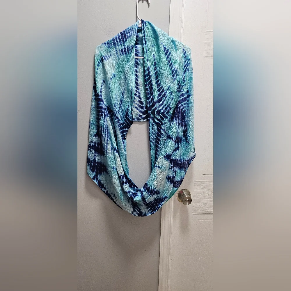 Collection 18 Blue Tie Dye Infinity Scarf Cashmere Silk Blend